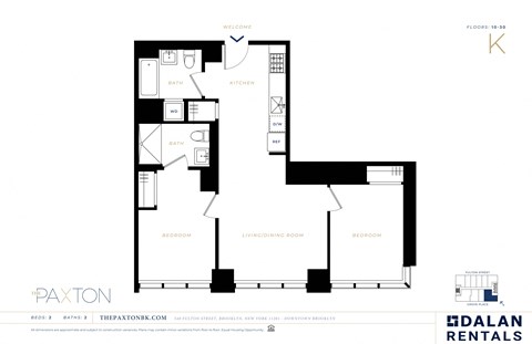 Floor plan for 2 beds, 2 baths, 805 sqft